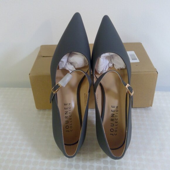 NEW Journee Collection Women's Manza Pointed Toe Kitten Heel Size 8 Charcoal - Picture 2 of 8
